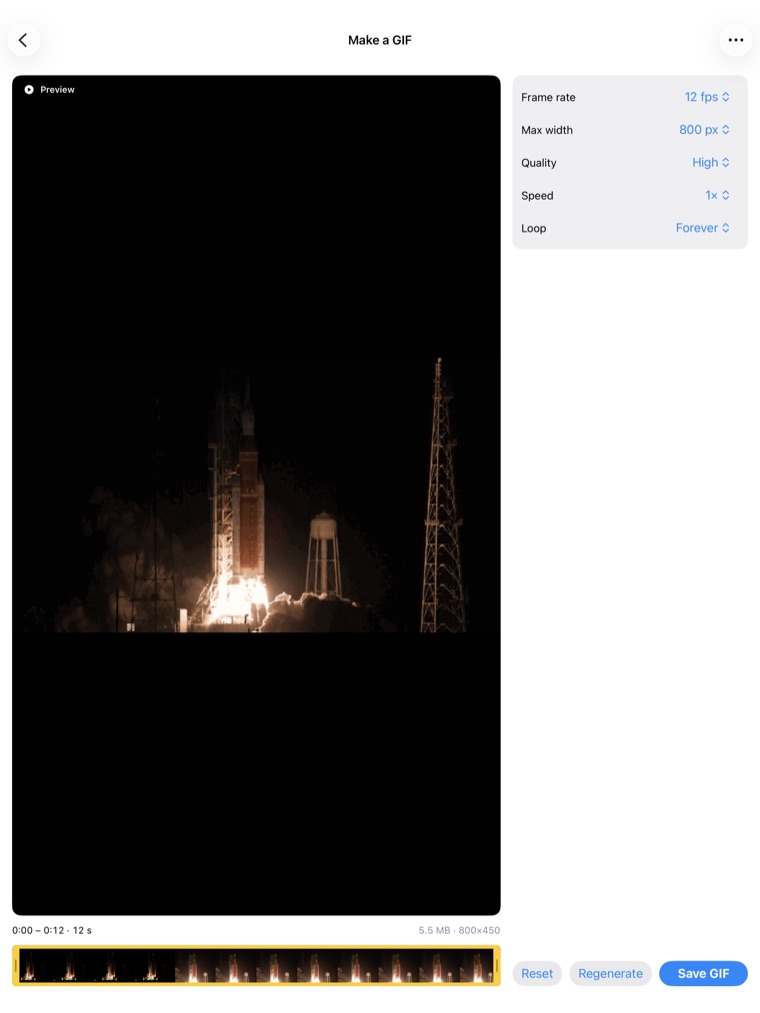 The Make a GIF workbench on iPad