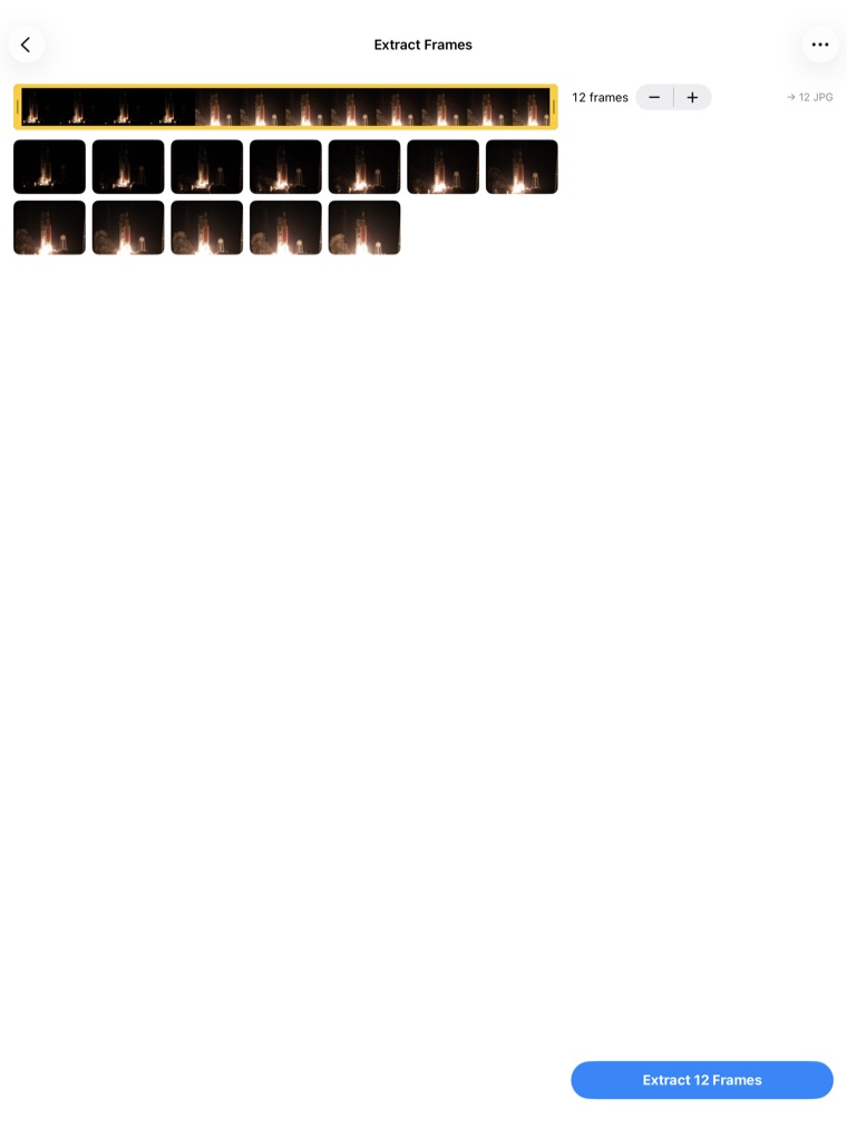 The frame picker on iPad showing extracted frames