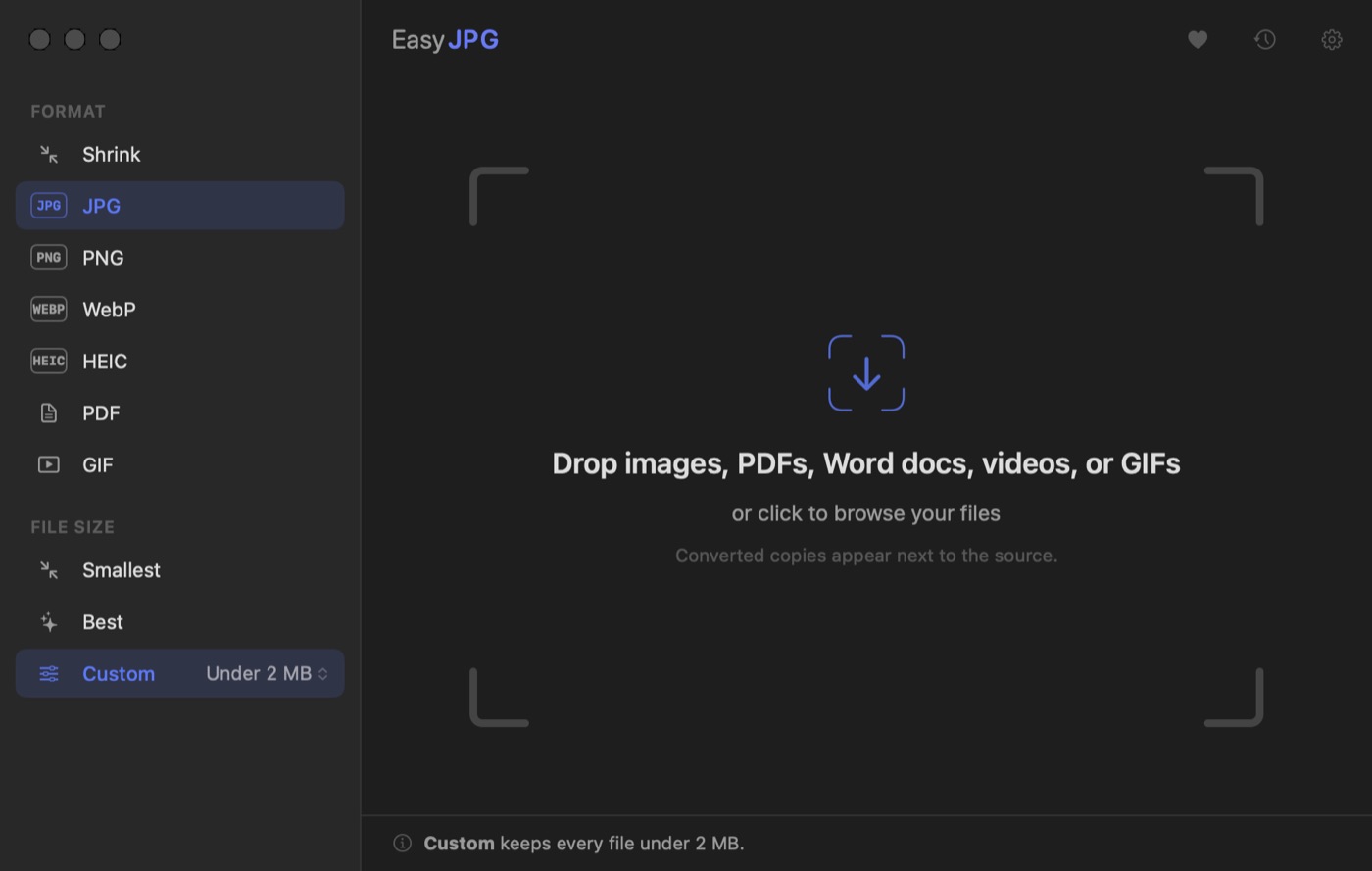 The EasyJPEG drop zone on macOS