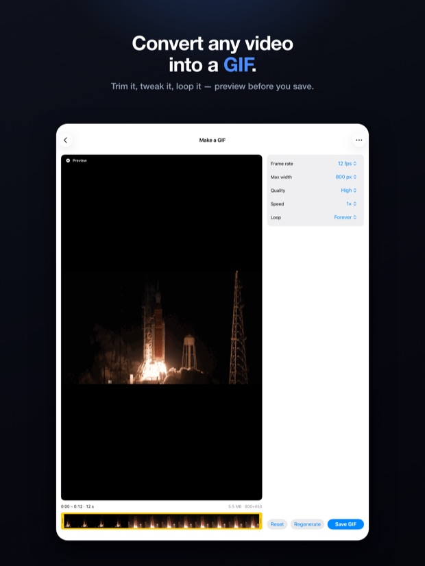 EasyJPEG on iPad: convert any video into a GIF