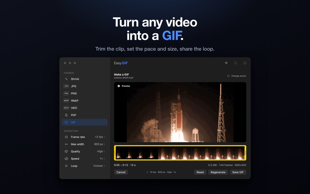 EasyJPEG on macOS: turn any video into a GIF