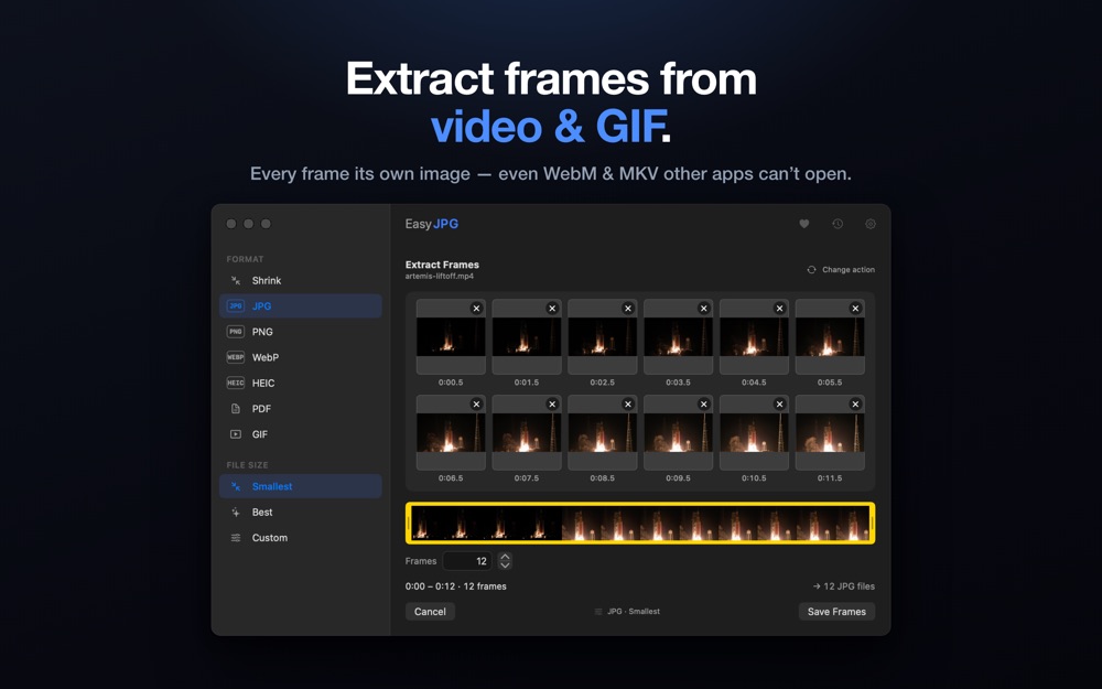 EasyJPEG on macOS: extract frames from video and GIF