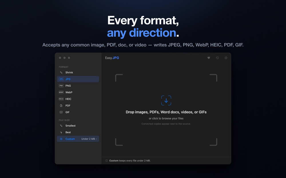 EasyJPEG on macOS: every format, any direction