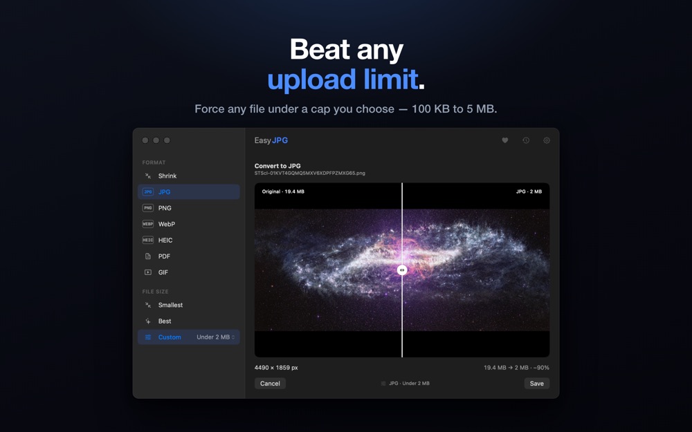 EasyJPEG on macOS: beat any upload limit
