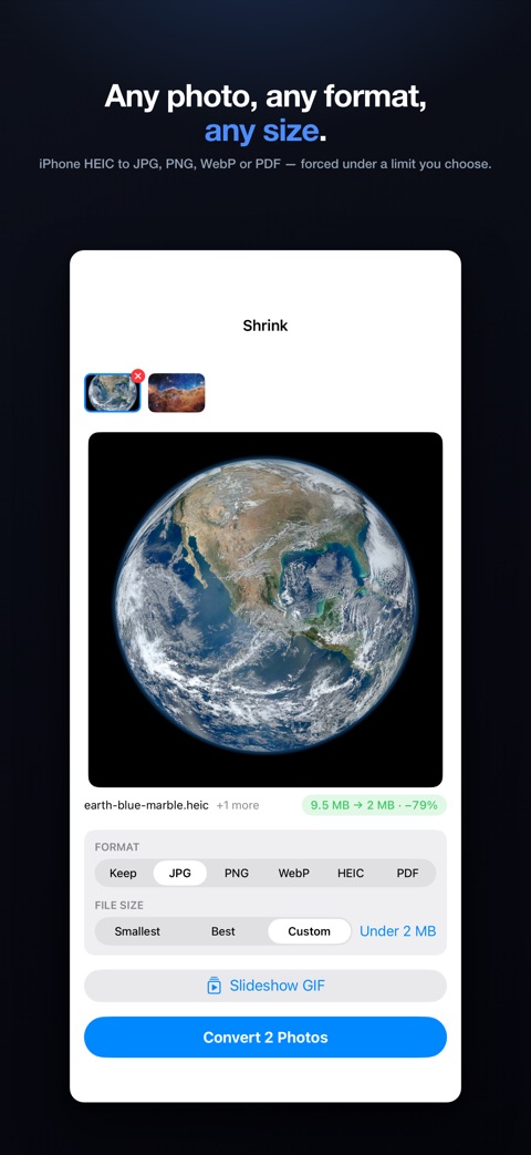 EasyJPEG on iPhone: any photo, any format, any size
