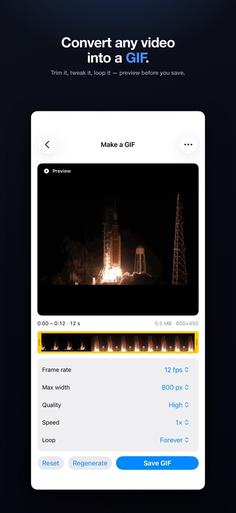 EasyJPEG on iPhone: convert any video into a GIF